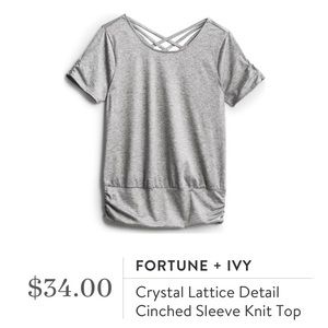 Fortune + Ivy Crystal Lattice Clinched Sleeve Top